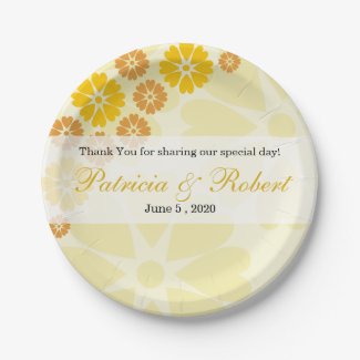 Pretty Yellow Flowers Personalized Wedding 7 Inch Paper Plate