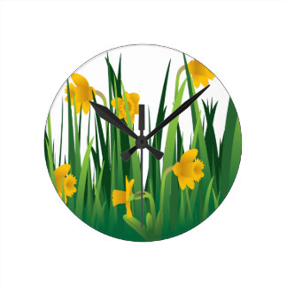 PRETTY YELLOW FLOWERS ROUND WALLCLOCKS