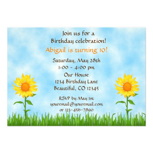 Pretty Yellow Sunflower Birthday Party Invitation
