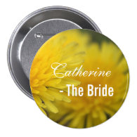 Pretty yellow wild flower dandelion wedding bride pinback buttons