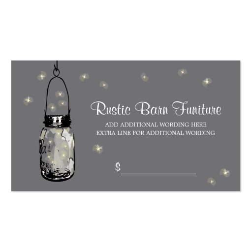 PRICE TAG Mason Jar & Fireflies Business Card (front side)