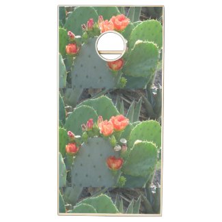 Prickly Pear Cactus Green Red Bloom Cornhole Set