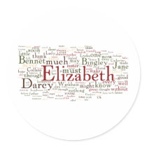 Pride and Prejudice Word Cloud Round Sticker