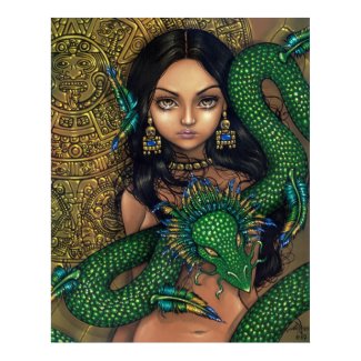 Priestess of Quetzalcoatl Art Print Aztec Dragon print