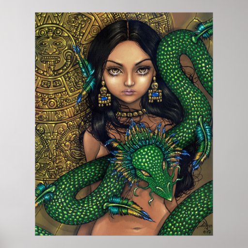 Priestess of Quetzalcoatl Art Print Aztec  Dragon