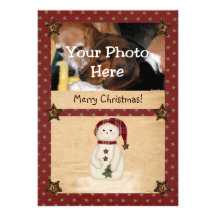 Prim Country Snowman Photo Christmas Card