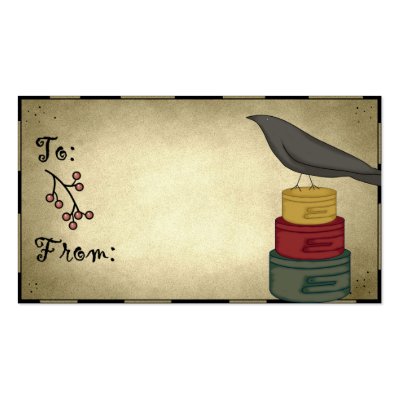 Prim Crow on Hat Boxes - Holiday Gift Tags Business Card Template by mrssocolov2