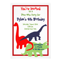 Primary Colors Dinosaur Birthday Party Invitations