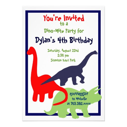 Primary Colors Dinosaur Birthday Party Invitations