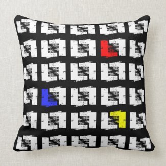 Primary Colors White Black Geo Sketch Squares Pillows