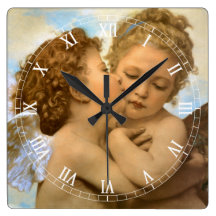 Primer beso por Bouguereau, ángeles del Victorian  Relojes De Pared