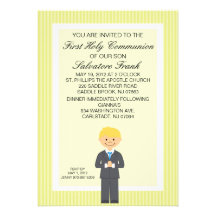 Primera invitación linda amarillo claro del muchac