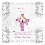 Primera perla del rosa del cordón de la plata de l invitaciones personalizada