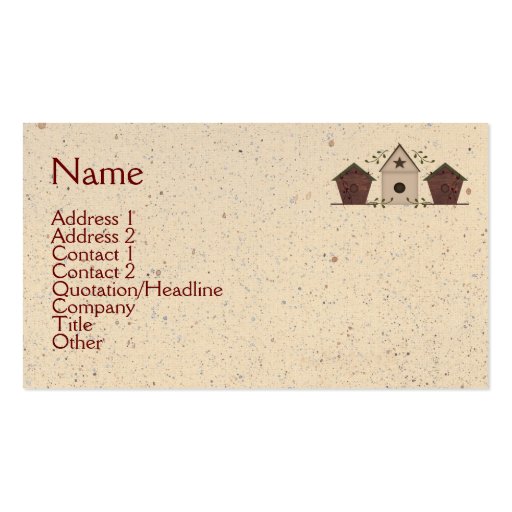 Primitive Birdhouses Business Card (front side)
