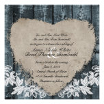 Primitive Blue Wood Heart Wedding Invitation