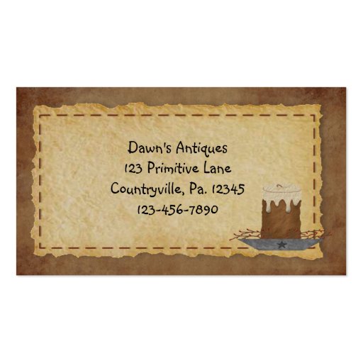Primitive Candle Hang Tag Business Card Templates (back side)