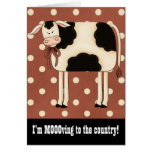 Primitive Country Cow Single Lady Moving Notice Greeting Cards