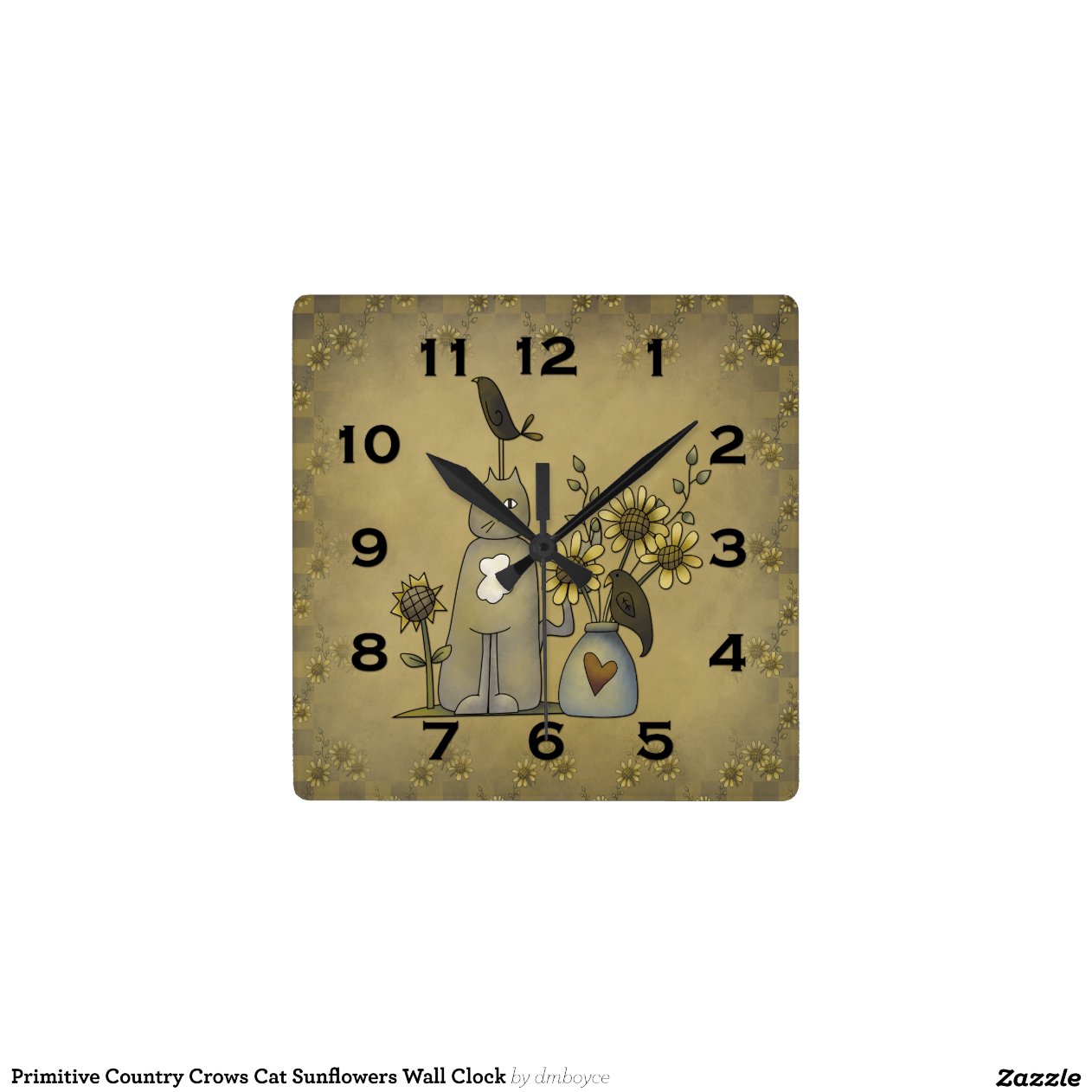Primitive Country Crows Cat Sunflowers Wall Clock Zazzle