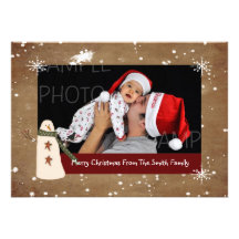 Primitive Country Snowman Photo Christmas Card