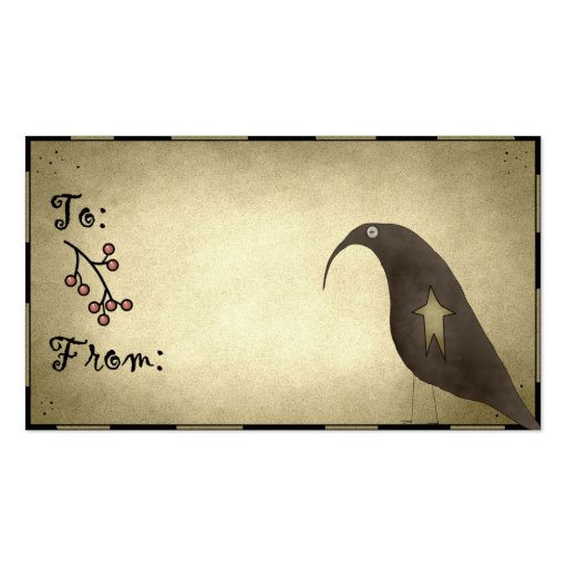 Primitive Crow Design 1 - Holiday Gift Tags Business Cards (front side)