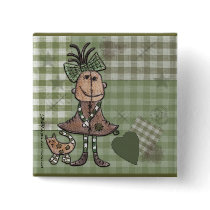 Primitive Girl and Cats Pinback Buttons