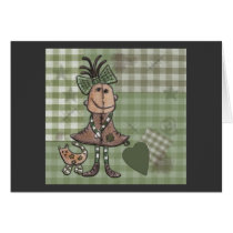 Primitive Girl and Cats Greeting Card