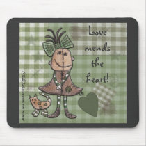 Primitive Girl and Cats Mouse Pads