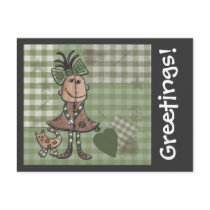 Primitive Girl and Cats Post Card