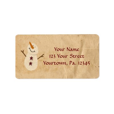 Primitive Snowman Address Label