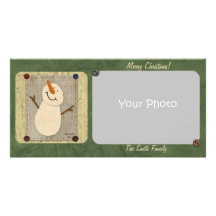 Primitive Snowman Christmas Photo Card