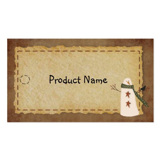 Primitive Snowman Hang Tag Business Card (front side)