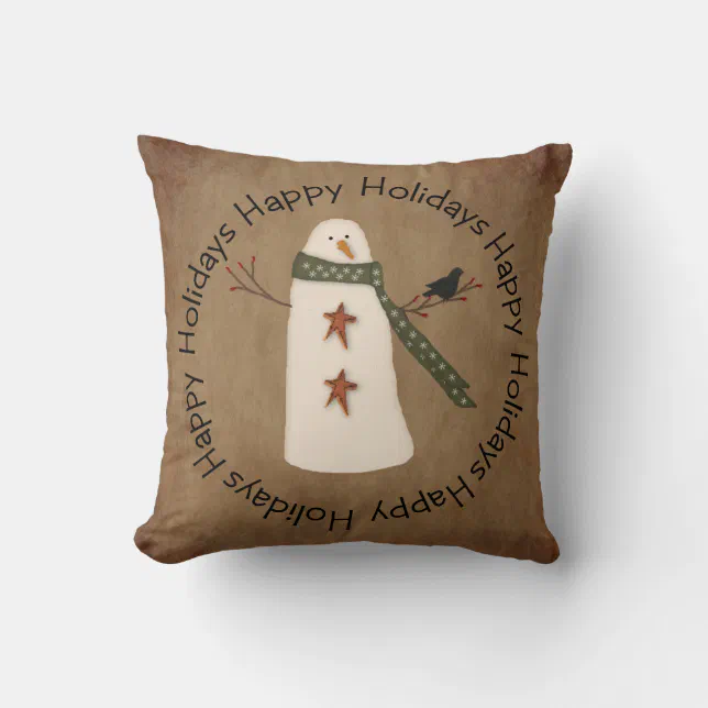 Primitive Snowman Holiday Pillow Zazzle