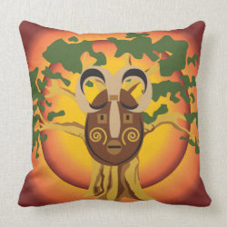 Primitive Tribal Mask on Balboa Tree Glowing Sun Throw Pillows