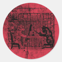 Primitive "Weathered" Cat and Dog in Library Art stickers
