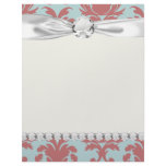 primrose red and muted aqua damask letterhead design