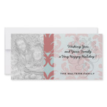primrose red and muted aqua damask photo card template