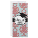 primrose red and muted aqua damask custom rack cards