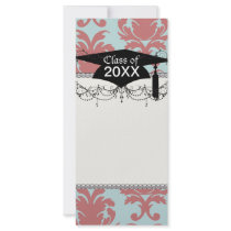 primrose red and muted aqua damask personalized rack card