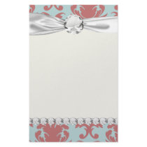 primrose red and muted aqua damask stationery design
