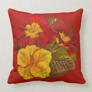 Primula red &amp; yellow fine art throw pillow