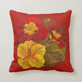Primula red & yellow fine art throw pillow