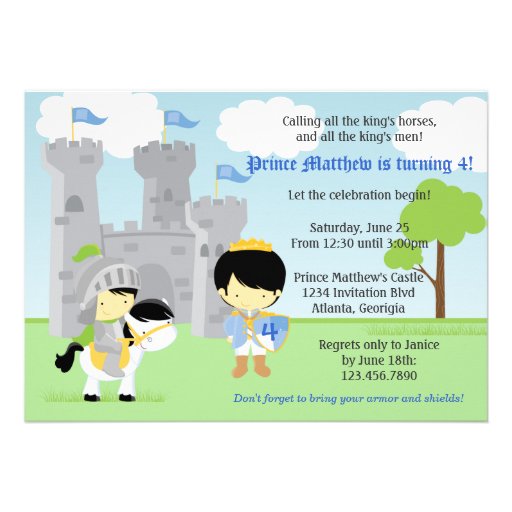 Prince and Knight Kids Birthday Party Invitation