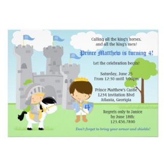 Prince and Knight Kids Birthday Party Invitation