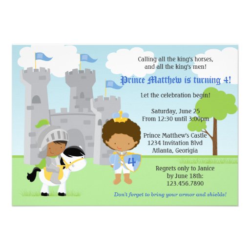 Prince and Knight Kids Birthday Party Invitation