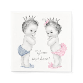 Prince and Princess Twin Baby Shower Disposable Napkins