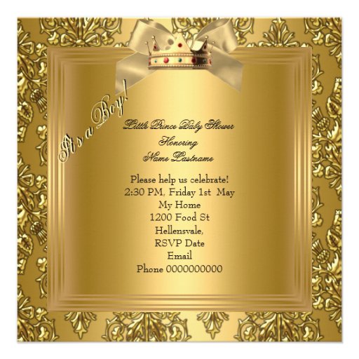 Prince Baby Shower Baby Boy Elite Damask Gold Custom Invites