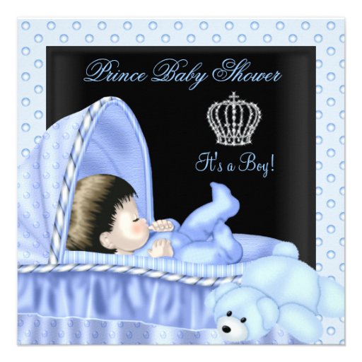 Prince Baby Shower Boy Blue Bassinette Personalized Announcement