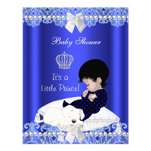 Prince Baby Shower Boy Blue Lace Puppy Personalized Invites