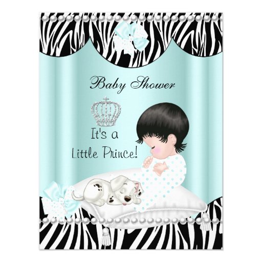 Prince Baby Shower Boy Mint Teal Blue Zebra Personalized Invitations