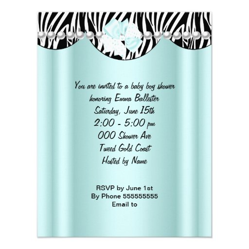 Prince Baby Shower Boy Mint Teal Blue Zebra Personalized Invitations